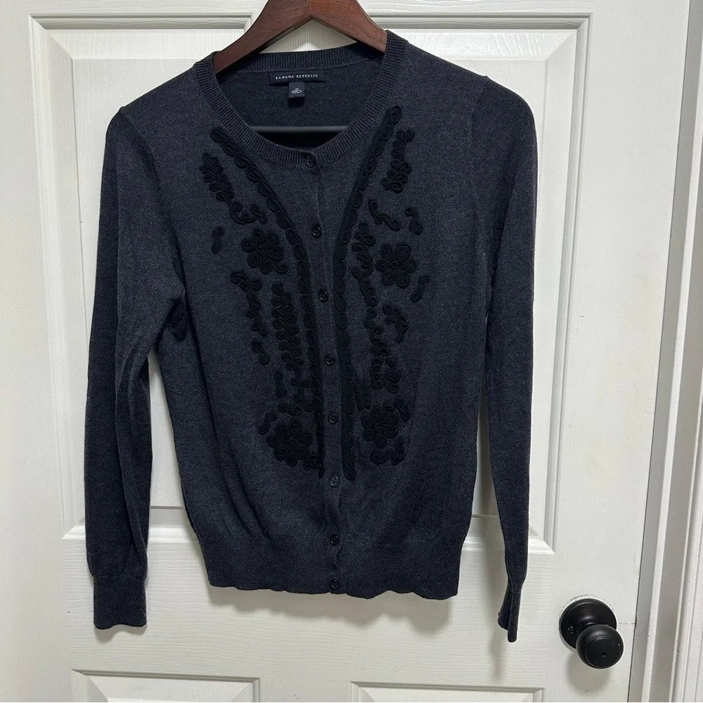 Banana Republic Gray Silk Blend Cardigan Sweater Size Medium